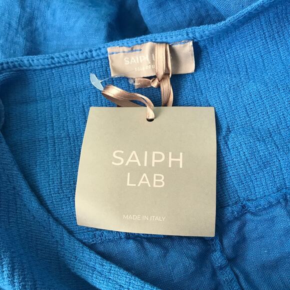 Saiph Lab Top Women 1X Blue Linen Cotton Blouse Shirt Oversize Lagenlook Texture - Picture 9 of 12